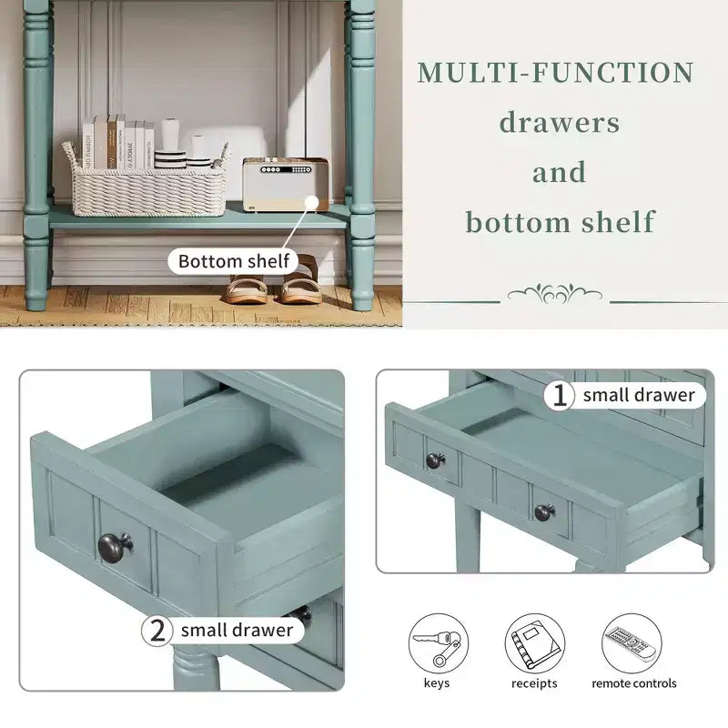 24-Inch Retro Narrow Console Table with 3 Drawers and Bottom Shelf