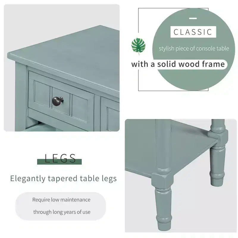 24-Inch Retro Narrow Console Table with 3 Drawers and Bottom Shelf