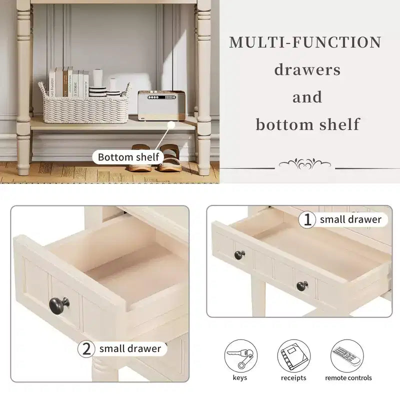 24-Inch Retro Narrow Console Table with 3 Drawers and Bottom Shelf