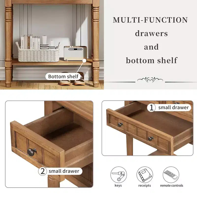 24-Inch Retro Narrow Console Table with 3 Drawers and Bottom Shelf