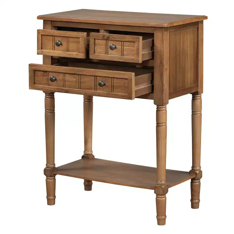 24-Inch Retro Narrow Console Table with 3 Drawers and Bottom Shelf