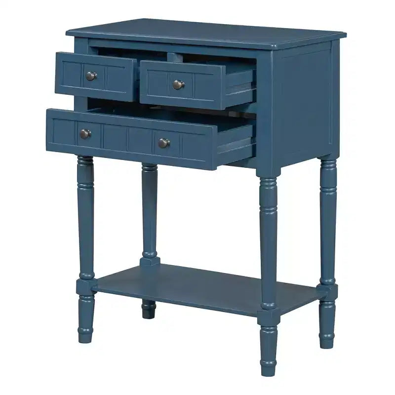 24-Inch Retro Narrow Console Table with 3 Drawers and Bottom Shelf