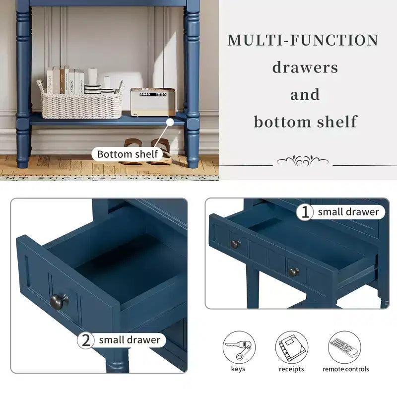 24-Inch Retro Narrow Console Table with 3 Drawers and Bottom Shelf