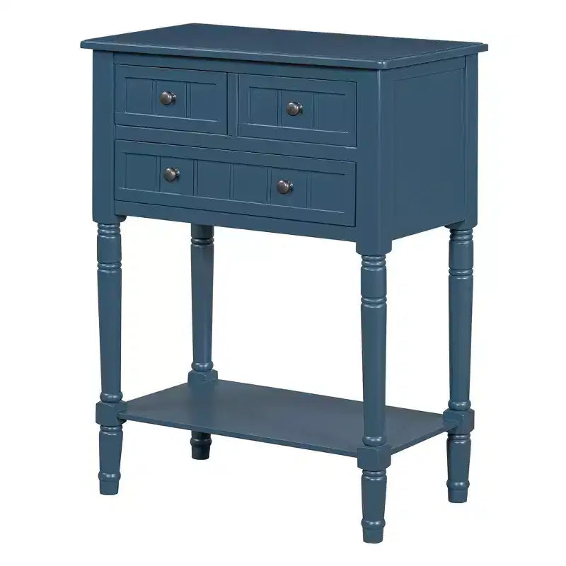 24-Inch Retro Narrow Console Table with 3 Drawers and Bottom Shelf