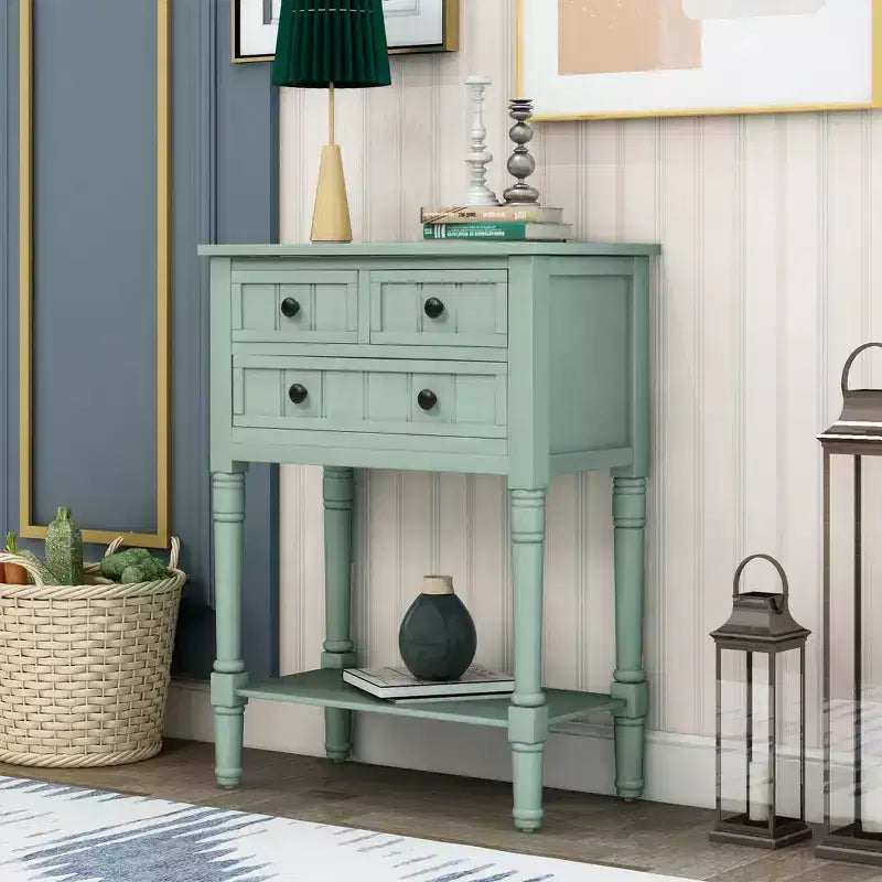 24-Inch Retro Narrow Console Table with 3 Drawers and Bottom Shelf
