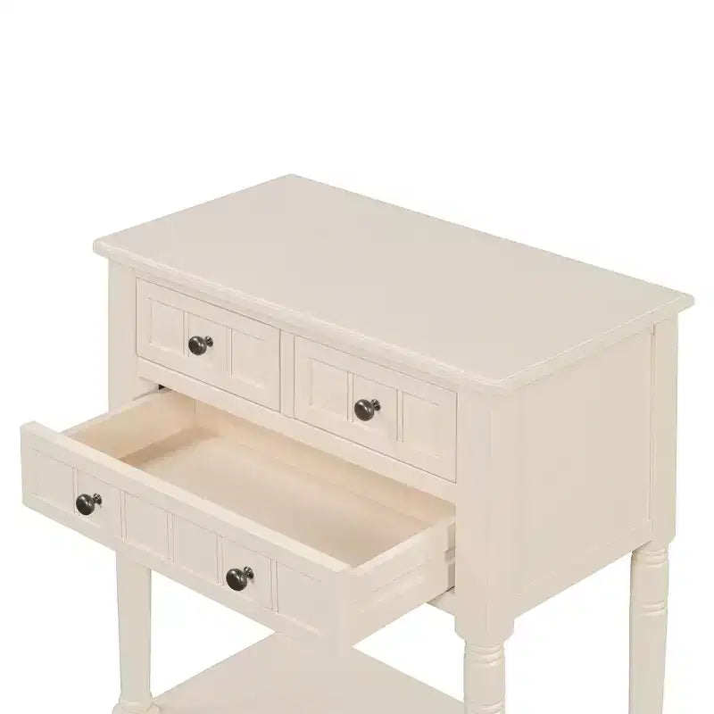 24-Inch Retro Narrow Console Table with 3 Drawers and Bottom Shelf
