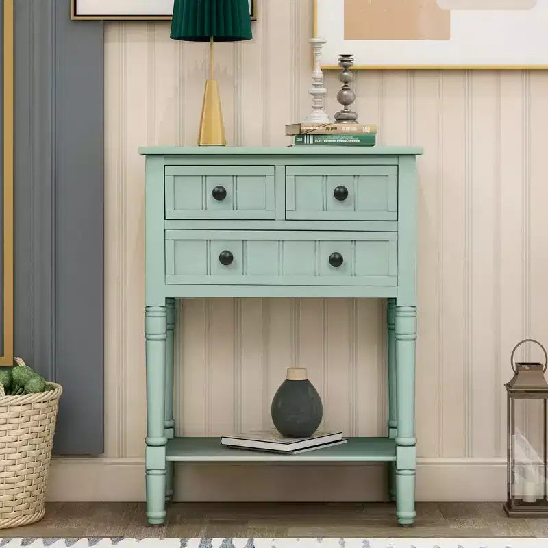24-Inch Retro Narrow Console Table with 3 Drawers and Bottom Shelf