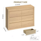 Modern 6 Drawers Dresser for Bedroom, Wide Wood Chests of Drawers w/Thickened Tabletop Design, Mid Century Modern Dresser w/Natural Texture