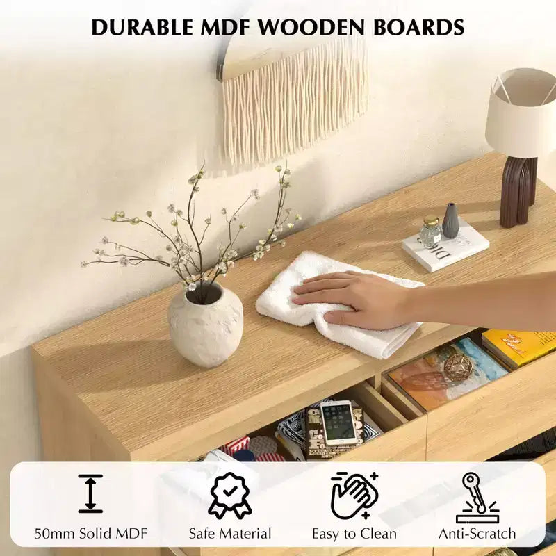 Modern 6 Drawers Dresser for Bedroom, Wide Wood Chests of Drawers w/Thickened Tabletop Design, Mid Century Modern Dresser w/Natural Texture