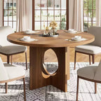 47 Round Dining Table for 4-6,Space-Saving Pedestal Base for Kitchen, Living Room & Apartment