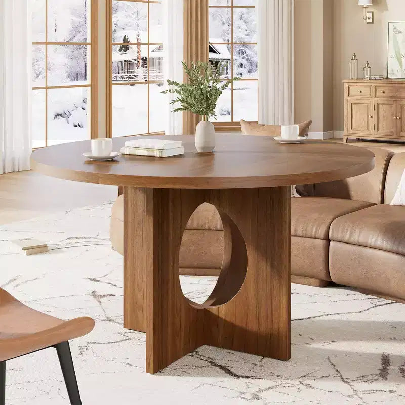 47 Round Dining Table for 4-6,Space-Saving Pedestal Base for Kitchen, Living Room & Apartment