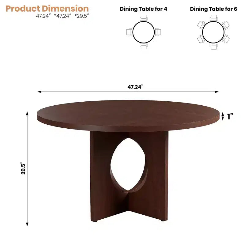 47 Round Dining Table for 4-6,Space-Saving Pedestal Base for Kitchen, Living Room & Apartment