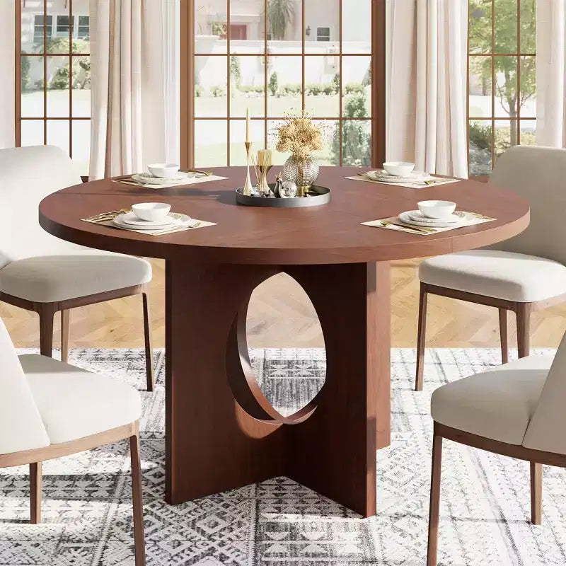 47 Round Dining Table for 4-6,Space-Saving Pedestal Base for Kitchen, Living Room & Apartment