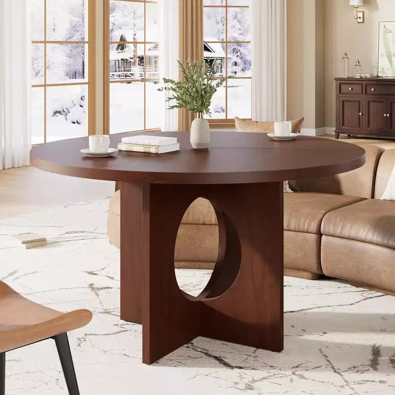 47 Round Dining Table for 4-6,Space-Saving Pedestal Base for Kitchen, Living Room & Apartment
