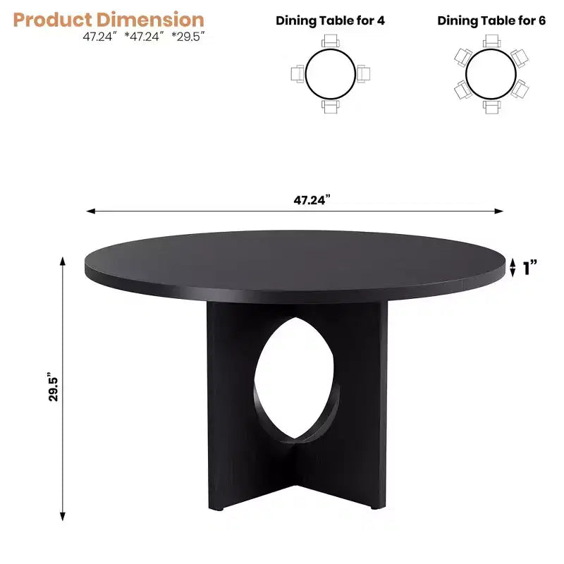 47 Round Dining Table for 4-6,Space-Saving Pedestal Base for Kitchen, Living Room & Apartment