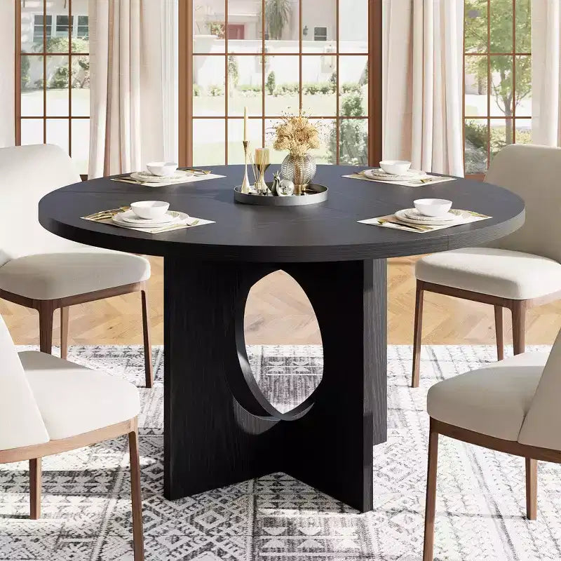 47 Round Dining Table for 4-6,Space-Saving Pedestal Base for Kitchen, Living Room & Apartment
