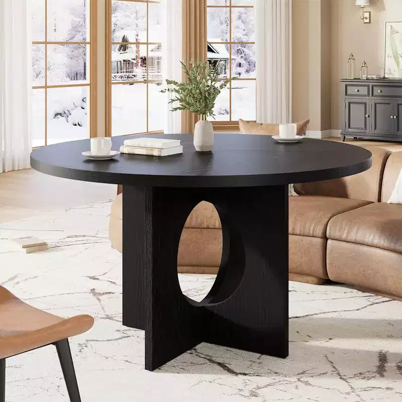 47 Round Dining Table for 4-6,Space-Saving Pedestal Base for Kitchen, Living Room & Apartment