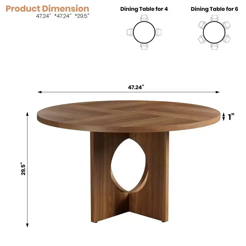 47 Round Dining Table for 4-6,Space-Saving Pedestal Base for Kitchen, Living Room & Apartment