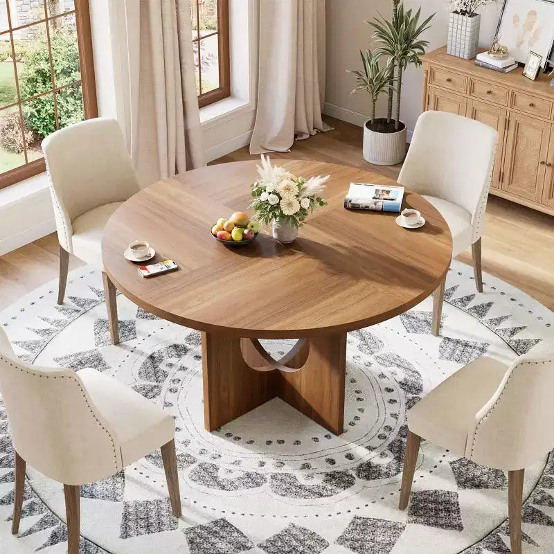 47 Round Dining Table for 4-6,Space-Saving Pedestal Base for Kitchen, Living Room & Apartment