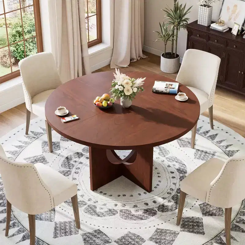 47 Round Dining Table for 4-6,Space-Saving Pedestal Base for Kitchen, Living Room & Apartment