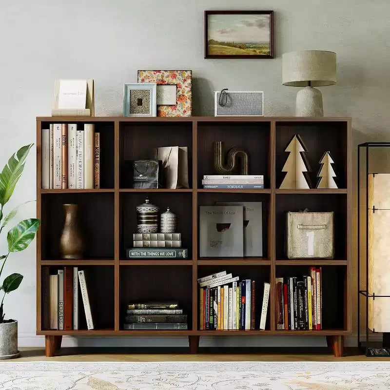Open Cube Bookcase with Anti-Tip Kit, 6, 9, or 12 Cubes, Dark Tone Wood