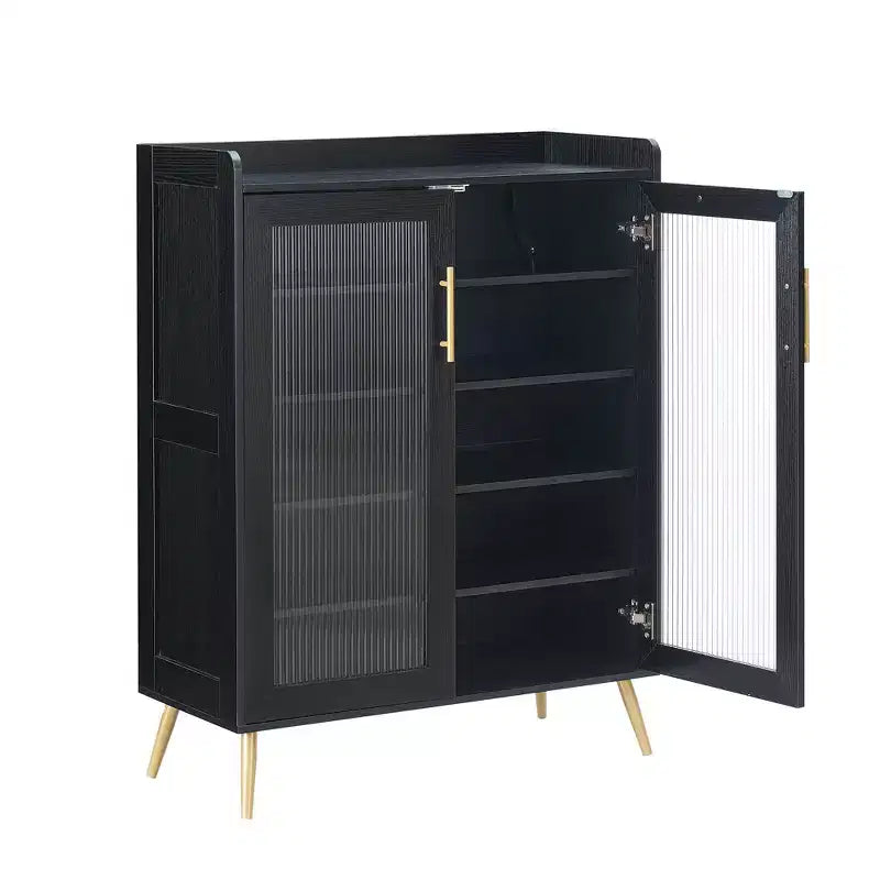 5-Tier Shoe Storage Cabinet. Glass Door Rack w/ Adjustable Shelves for Entryway Bedroom