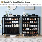 5-Tier Shoe Storage Cabinet. Glass Door Rack w/ Adjustable Shelves for Entryway Bedroom