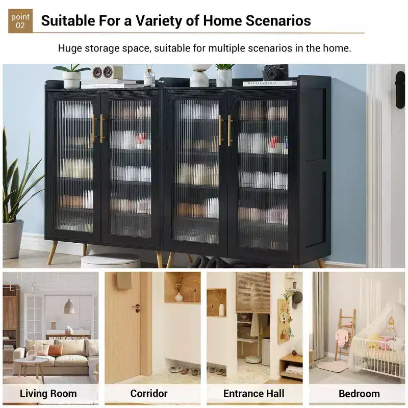 5-Tier Shoe Storage Cabinet. Glass Door Rack w/ Adjustable Shelves for Entryway Bedroom