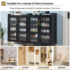 5-Tier Shoe Storage Cabinet. Glass Door Rack w/ Adjustable Shelves for Entryway Bedroom
