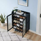 5-Tier Shoe Storage Cabinet. Glass Door Rack w/ Adjustable Shelves for Entryway Bedroom