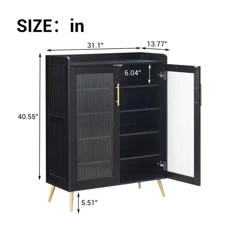 5-Tier Shoe Storage Cabinet. Glass Door Rack w/ Adjustable Shelves for Entryway Bedroom