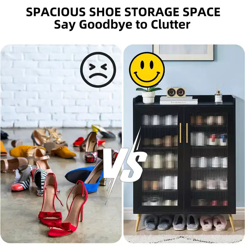 5-Tier Shoe Storage Cabinet. Glass Door Rack w/ Adjustable Shelves for Entryway Bedroom