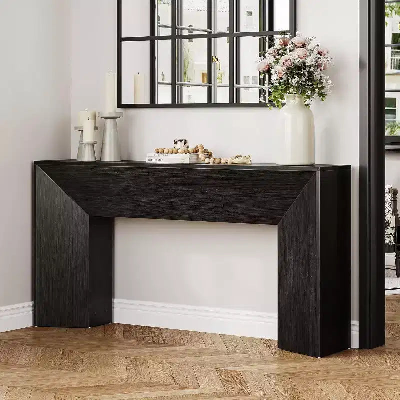 63-Inch Black Console Table for Entryway, Modern Farmhouse Sofa Table