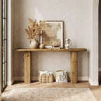 63-Inch Solid Wood Farmhouse Console Table, Rustic Brown