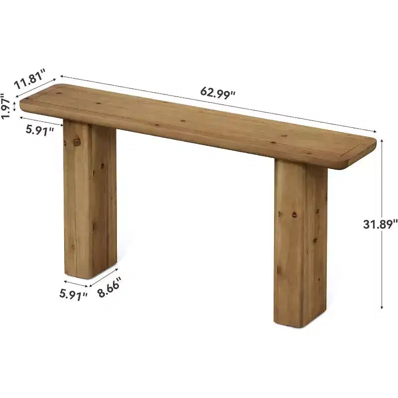 63-Inch Solid Wood Farmhouse Console Table, Rustic Brown
