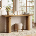 63-Inch Solid Wood Farmhouse Console Table, Rustic Brown