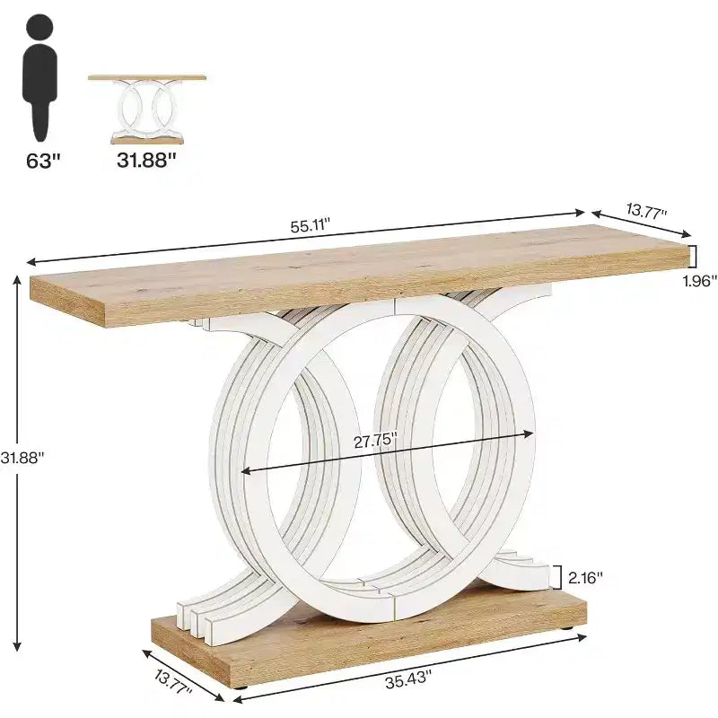 Lantine 55-Inch Console Table with Geometric Wood Base, Modern Entryway Table with Thick Tabletop for Living Room, Hallway, Foyer, White