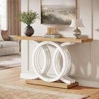 Lantine 55-Inch Console Table with Geometric Wood Base, Modern Entryway Table with Thick Tabletop for Living Room, Hallway, Foyer, White