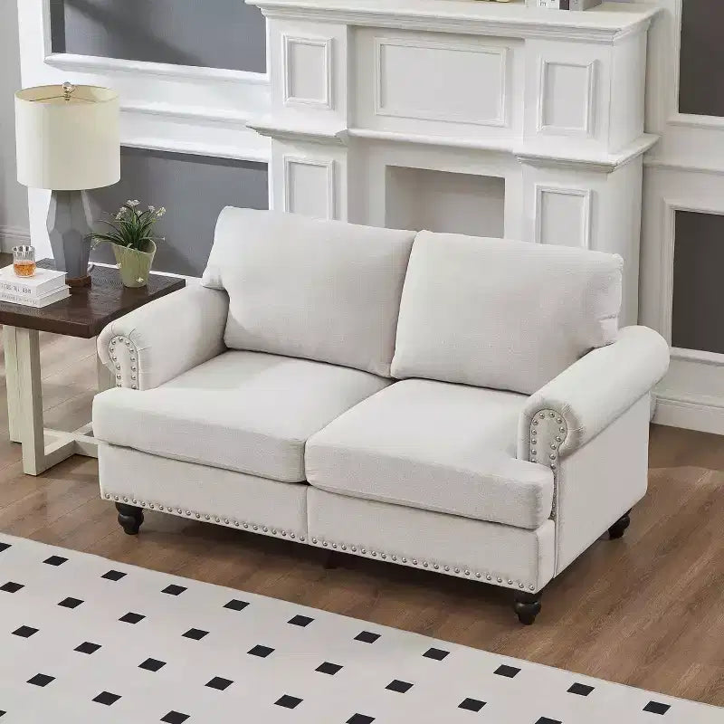 5-Seat Sectional Sofa Set with Under-Seat Storage and Silver Nail Accents, Beige