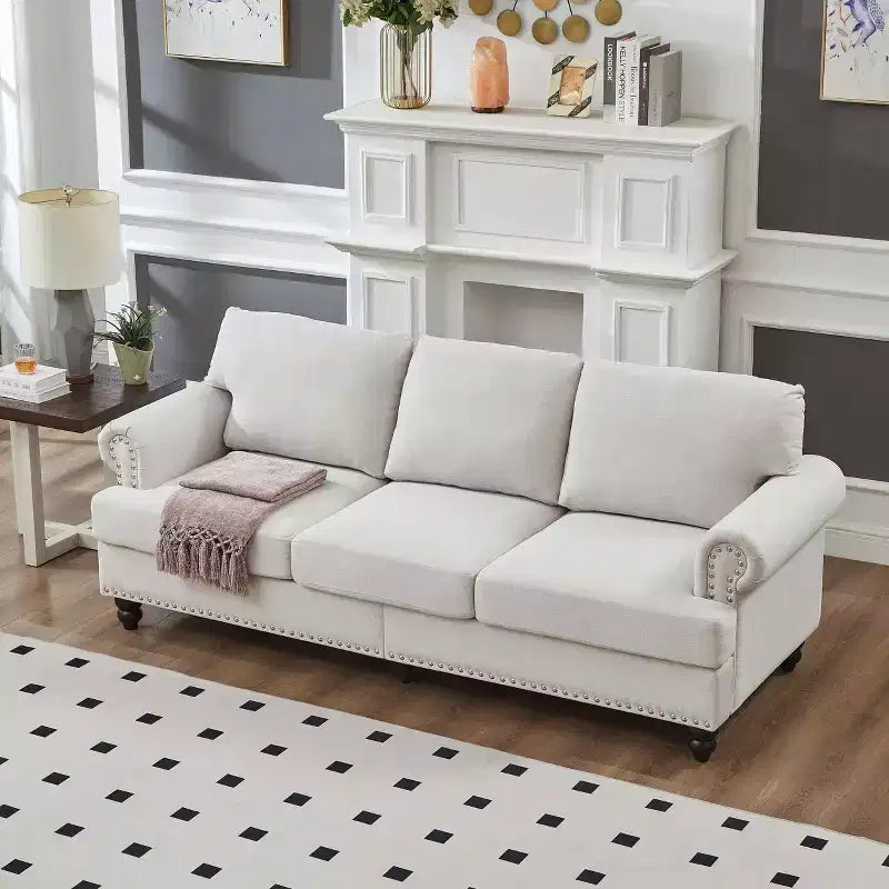 5-Seat Sectional Sofa Set with Under-Seat Storage and Silver Nail Accents, Beige