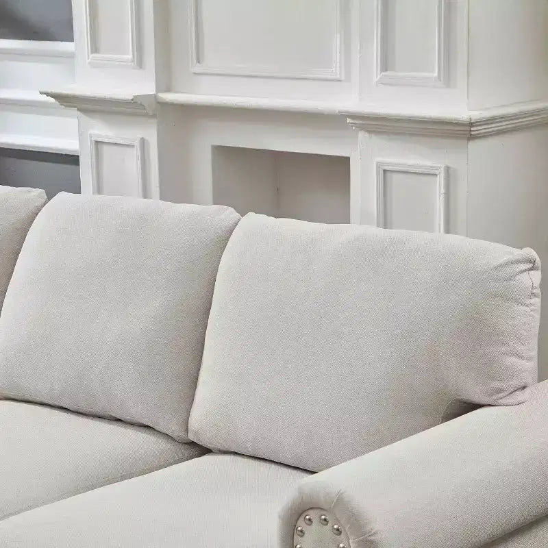 5-Seat Sectional Sofa Set with Under-Seat Storage and Silver Nail Accents, Beige