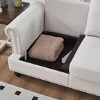 5-Seat Sectional Sofa Set with Under-Seat Storage and Silver Nail Accents, Beige