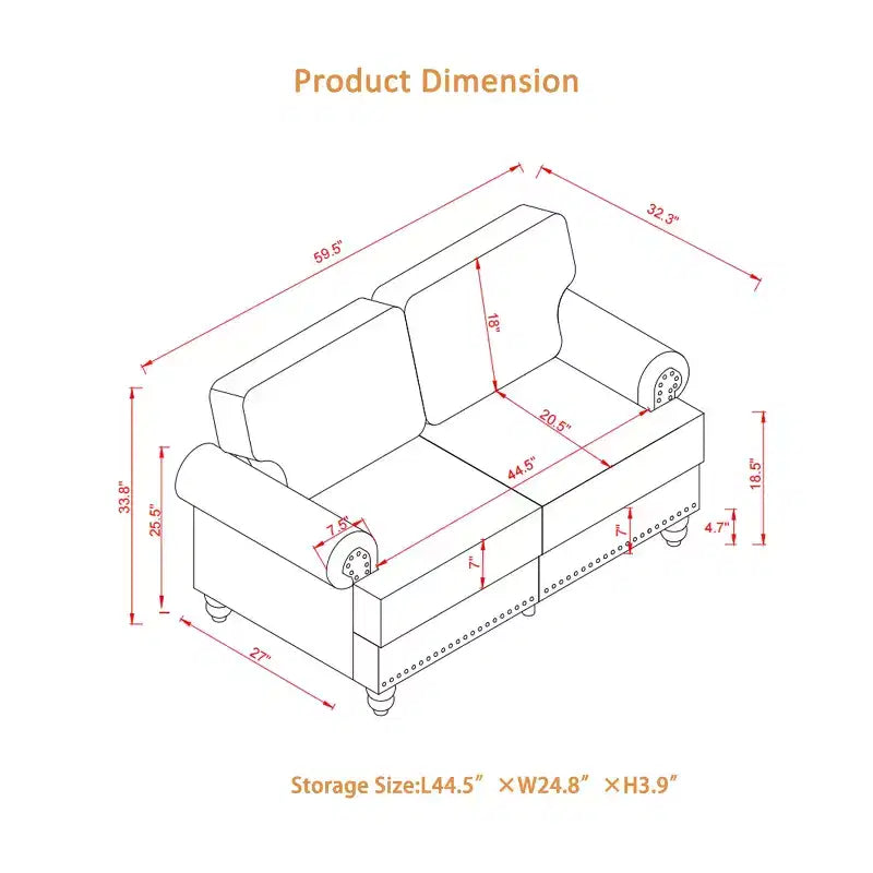 5-Seat Sectional Sofa Set with Under-Seat Storage and Silver Nail Accents, Beige