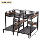 Triple Bunk Bed with Storage Stairs and Shelves, Black, MDF & Metal Frame