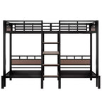 Triple Bunk Bed with Storage Stairs and Shelves, Black, MDF & Metal Frame