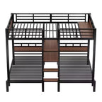 Triple Bunk Bed with Storage Stairs and Shelves, Black, MDF & Metal Frame