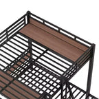 Triple Bunk Bed with Storage Stairs and Shelves, Black, MDF & Metal Frame