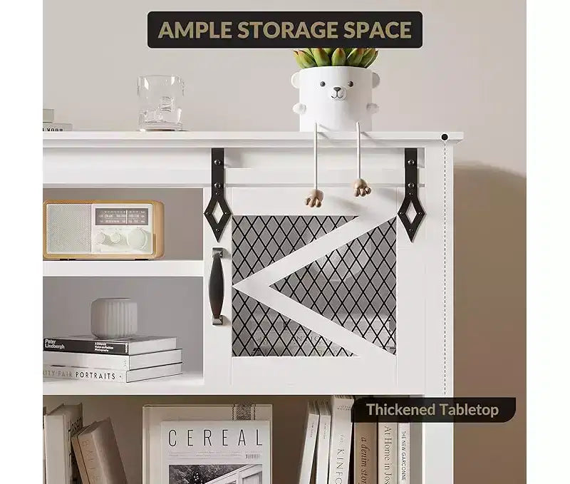 46-Inch Farmhouse Console Table with Sliding Barn Doors and Storage, White