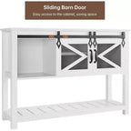 46-Inch Farmhouse Console Table with Sliding Barn Doors and Storage, White