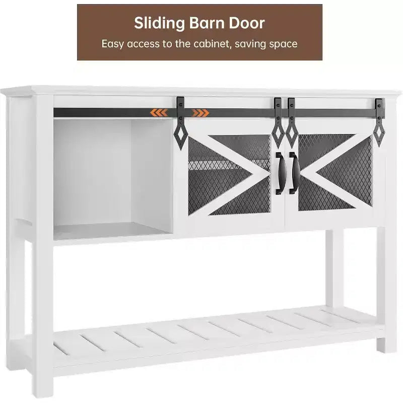 46-Inch Farmhouse Console Table with Sliding Barn Doors and Storage, White